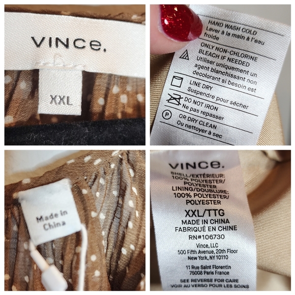 NWT Vince Brown Starry Dot Tie Neck Blouse with camisole. Size XXL. - Picture 4 of 16